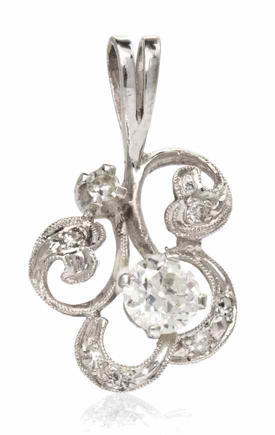 Appraisal: A Vintage Karat White Gold and Diamond Pendant in a