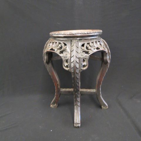 Appraisal: Chinese Carved Wooden Stand marble inset tall