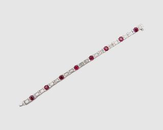 Appraisal: K White Gold Ruby and Diamond Line Bracelet K White