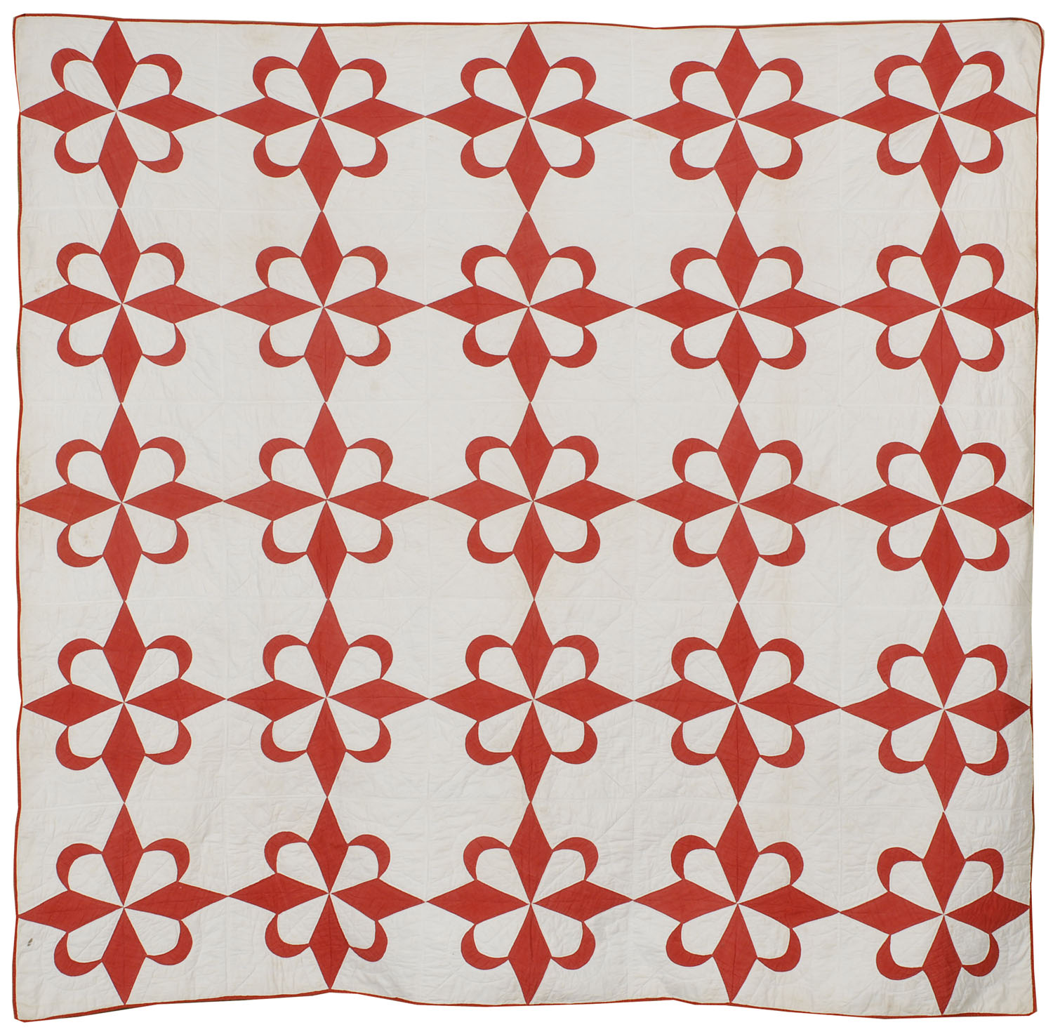 Appraisal: APPLIQU QUILT Early th CenturyRepetitive star variant design in red