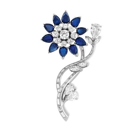 Appraisal: Diamond and Sapphire Flower Brooch Estimate -