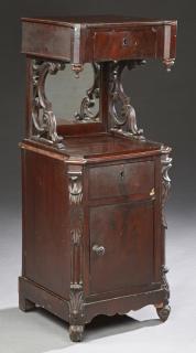 Appraisal: Unusual American Carved Mahogany Nightstand late th c the shaped