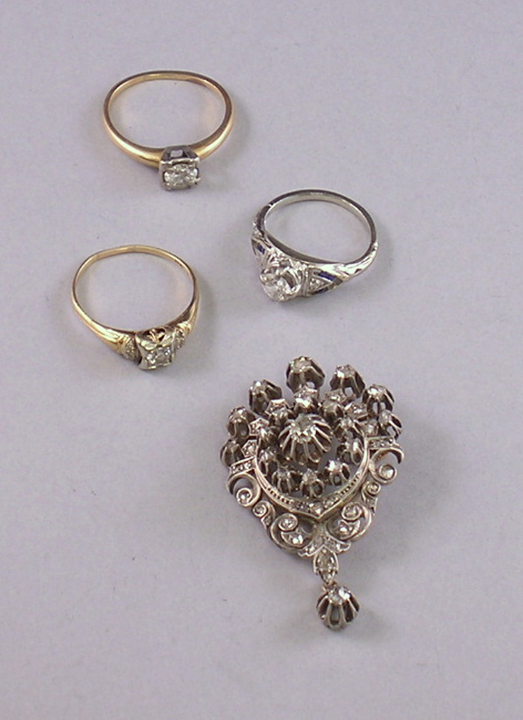 Appraisal: Three Diamond Rings and a Diamond Brooch the rings set