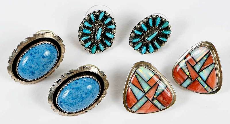 Appraisal: Three Pairs Sterling and Gemstone Earrings one with oval cabochon