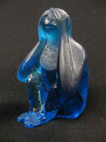 Appraisal: Daum Crystal Figurine of a Monkey sapphire blue ''see-no'' seated