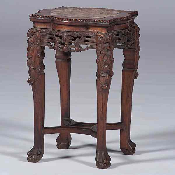 Appraisal: Chinese Rosewood and Marble Top Table Chinese A rosewood and