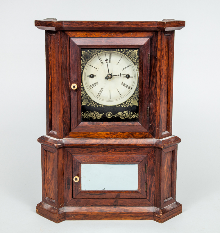 Appraisal: AMERICAN LATE CLASSICAL RED-STAINED WALNUT SMALL SHELF CLOCK Unsigned with