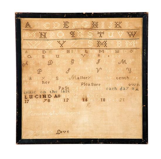 Appraisal: SAMPLER Nancy Bassett Mallory possibly Hampden County Massachusetts early th