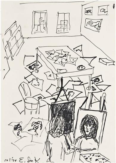 Appraisal: Elaine De KOONING American - Self-portrait ink on paper x