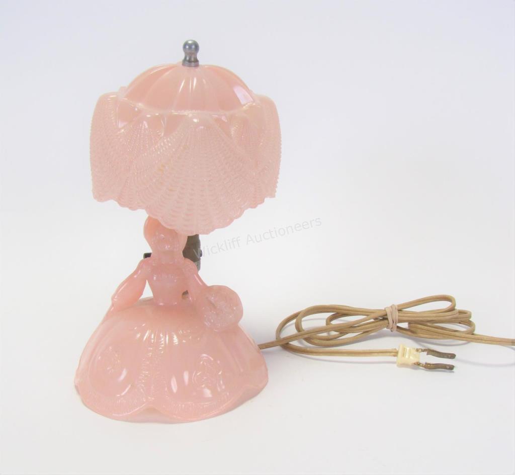 Appraisal: Vintage Figural Glass Table Lamp pink glass lamp depicting maiden