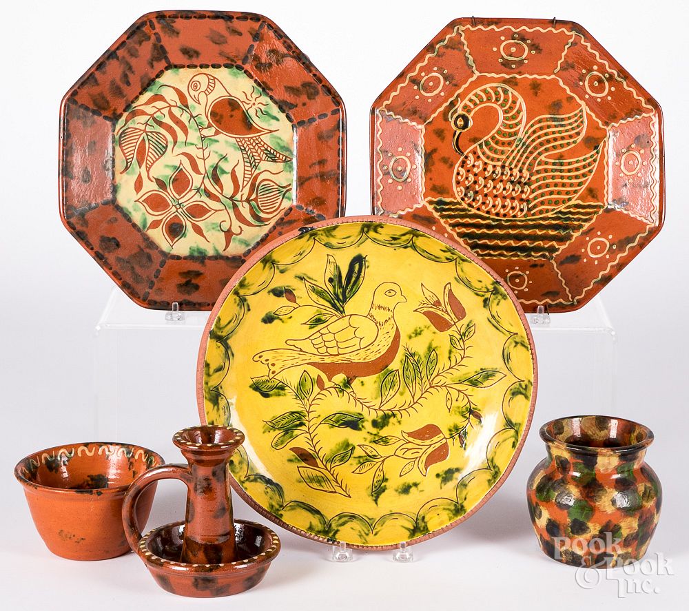 Appraisal: Six pieces of contemporary redware Six pieces of contemporary redware