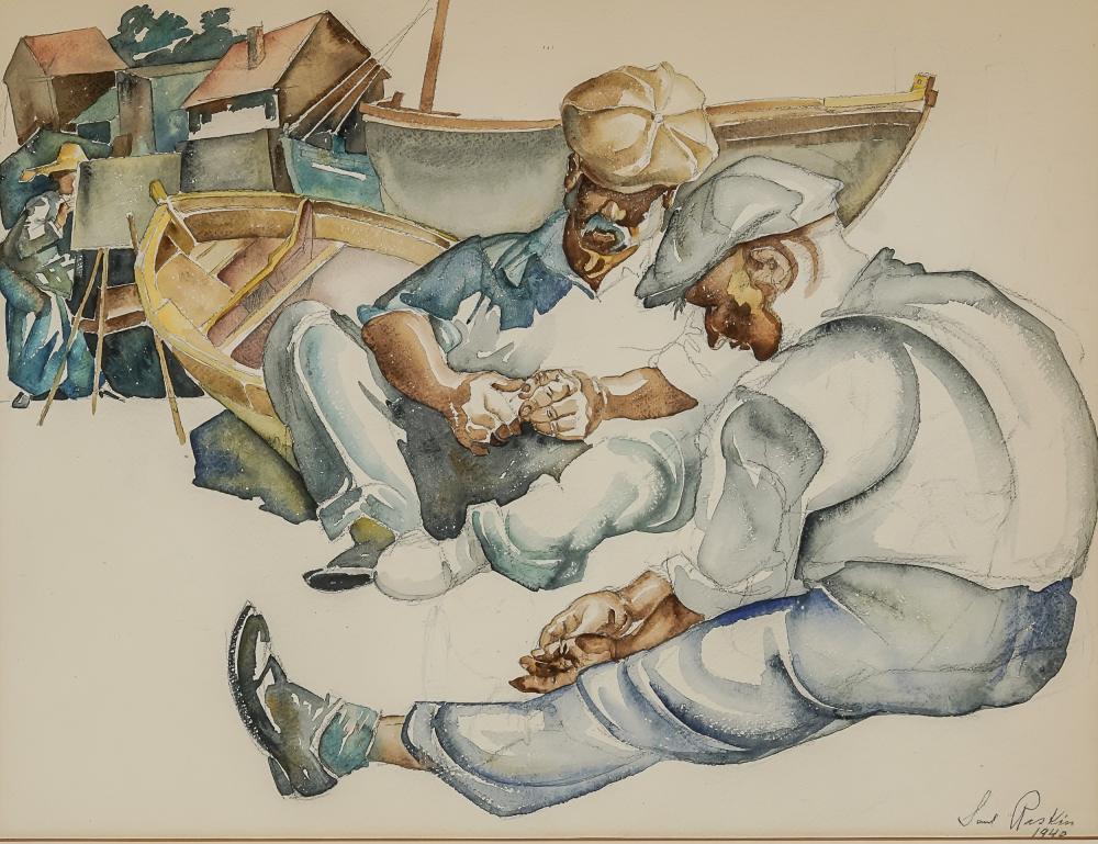 Appraisal: SAUL RASKIN AMERICAN - JEWISH SETTLERS IN PALESTINE WATERCOLOR AND