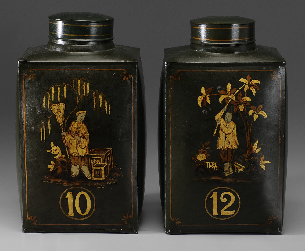 Appraisal: Pair Chinese Lidded Tea Containers th century painted and gilt