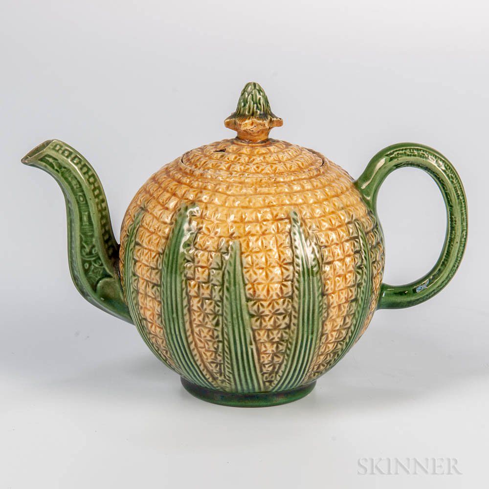 Appraisal: Staffordshire Creamware Pineapple Teapot and Cover Staffordshire Creamware Pineapple Teapot