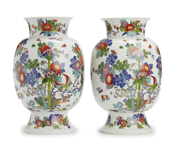 Appraisal: A pair of Dresden vases th century Ovoid with flared