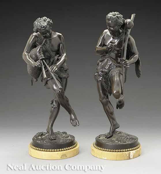 Appraisal: A Pair of Antique French Bronze Figures of Rustic Musicians