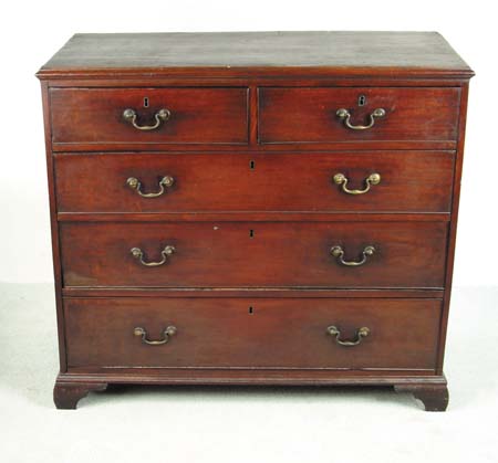 Appraisal: TWO OVER THREE DRAWER ENGLISH CHEST Mahogany on bracket base