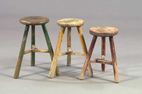 Appraisal: Provincial Hardwood Polychromed Stool early th century the circular top