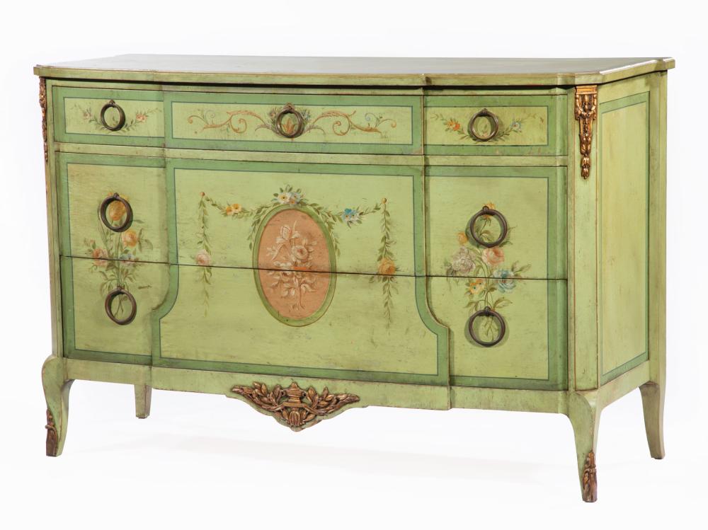 Appraisal: Louis XVI-Style Bronze-Mounted Polychromed and Parcel Gilt Commode shaped top