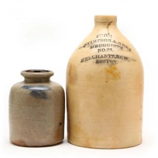 Appraisal: Two Pieces Druggist Advertising Pottery late th century stoneware the