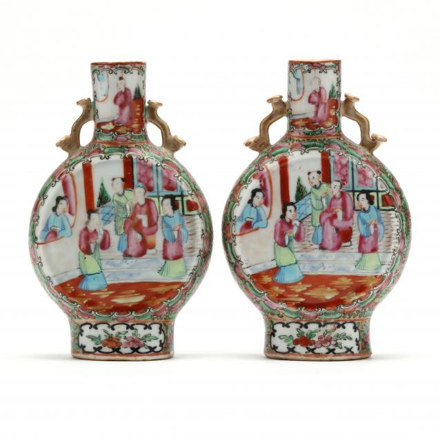 Appraisal: A PAIR OF CHINESE PORCELAIN ROSE MEDALLION MOON FLASKS th