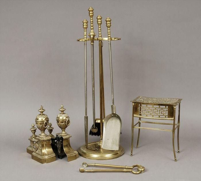 Appraisal: Brass Fireplace Tool Set with Stand Together with a pair