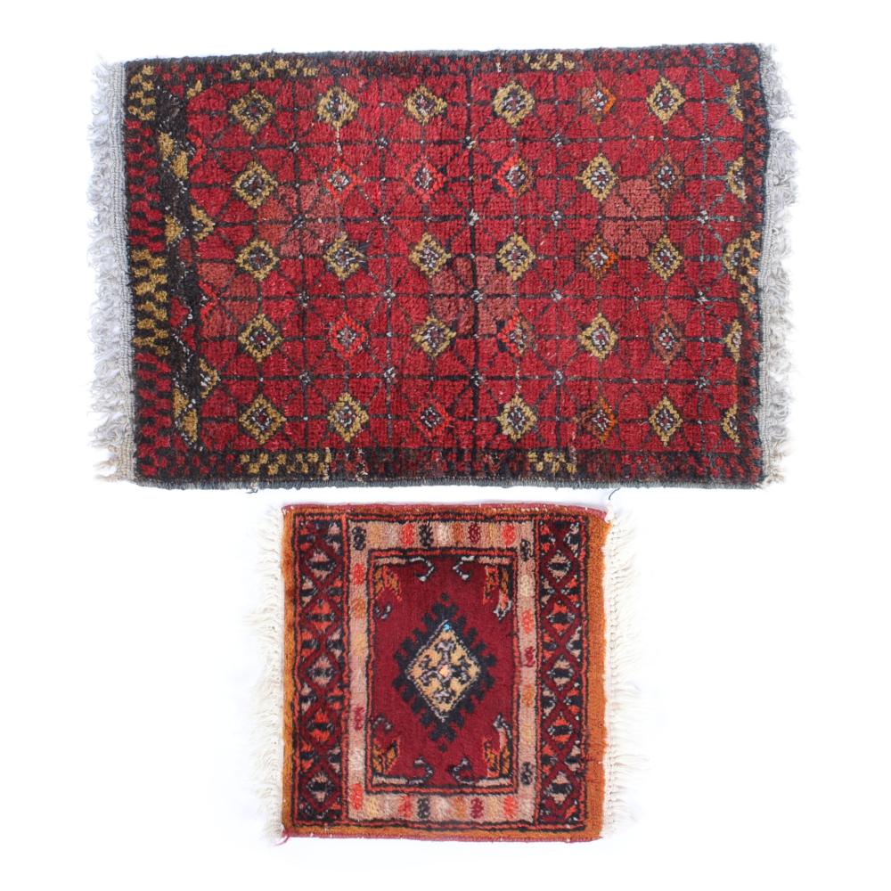 Appraisal: TWO CARPET SAMPLER RUGS PAKISTAN BOKARA AND RED AFGHAN X