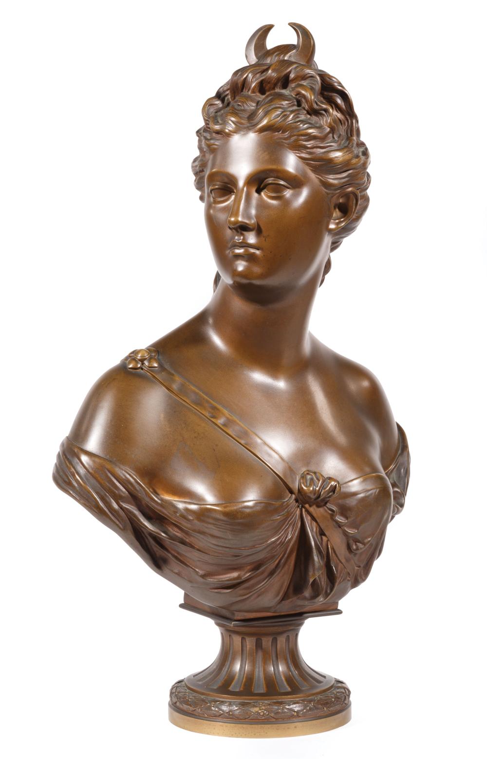 Appraisal: Bronze Bust of Diana after Jean-Antoine Houdon signature inscribed and