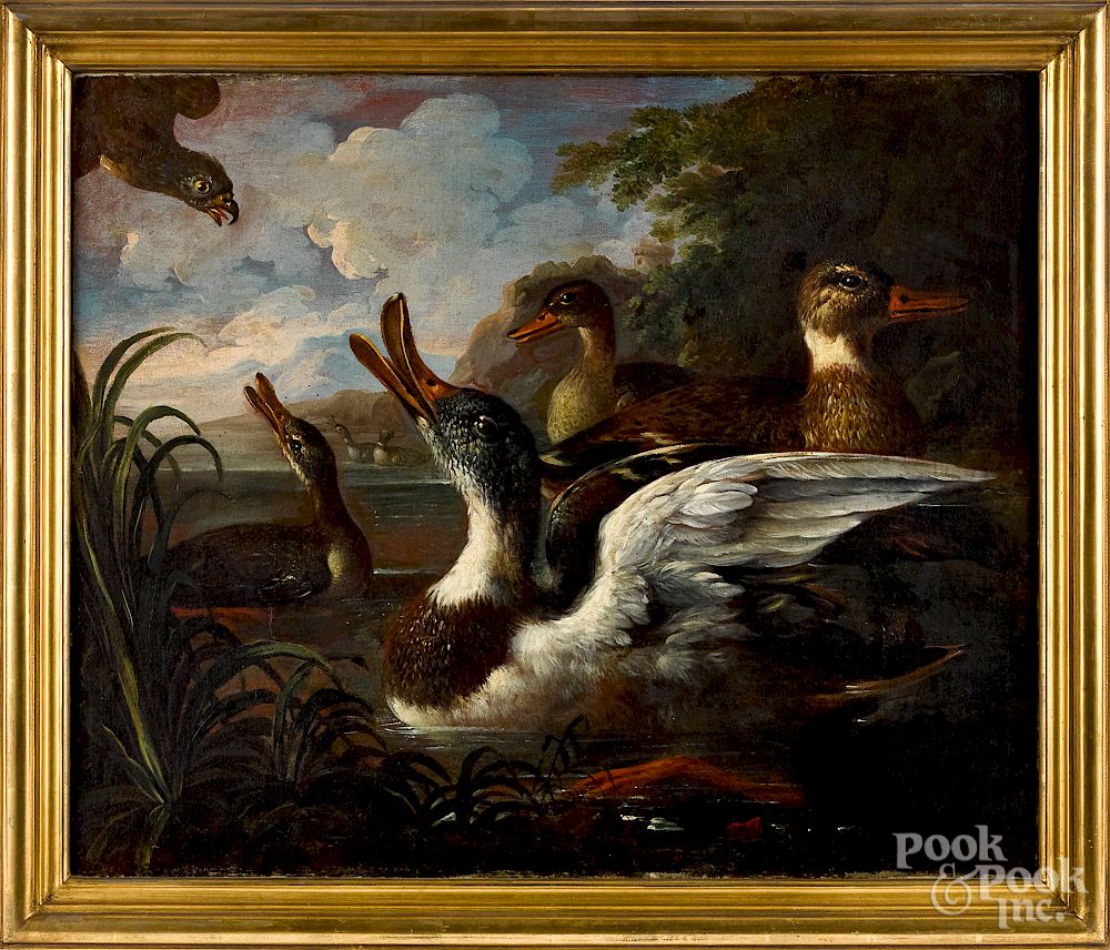 Appraisal: Attributed to Cornelius De Beet ducks and hawk Attributed to