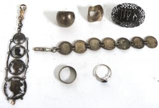 Appraisal: Vintage Silver Coin Jewelry Articles Including rings bracelets fobs one