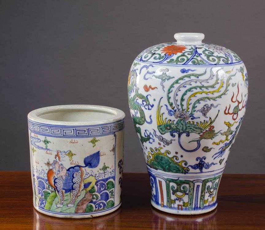 Appraisal: TWO CHINESE DOUCAI PORCELAIN VESSELS meiping form vase with dragon