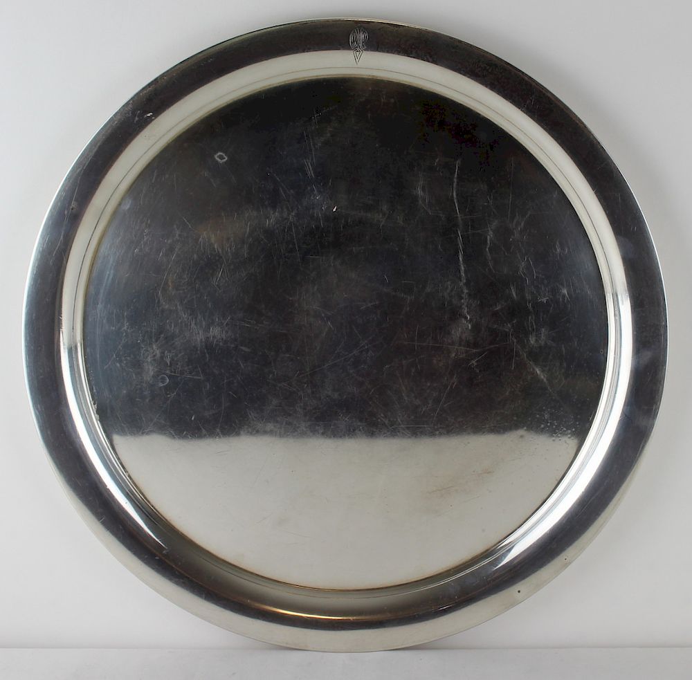 Appraisal: STERLING Large Reed Barton Round Serving Tray Large monogrammed Reed