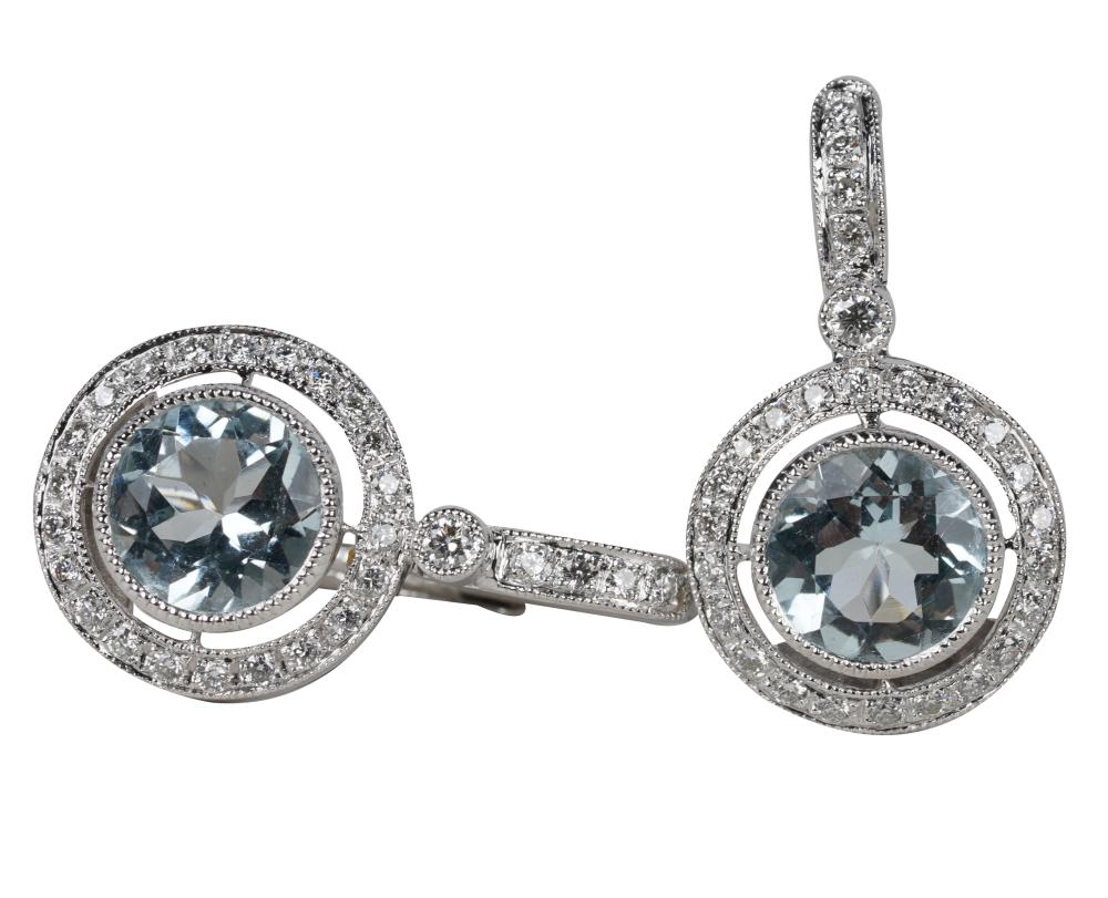 Appraisal: PAIR OF KARAT WHITE GOLD DIAMOND AQUAMARINE EARRINGScontaining two round