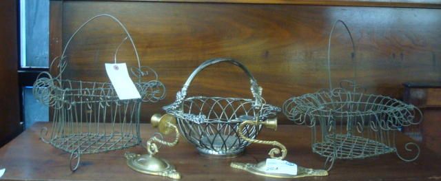 Appraisal: Wire Baskets along with Pair of Brass Sconces