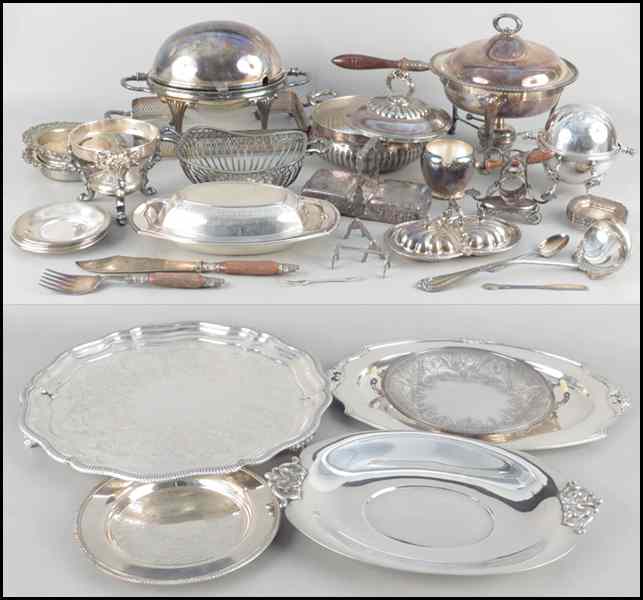 Appraisal: COLLECTION OF SILVERPLATE SERVING PIECES Comprised of chafing dish trays