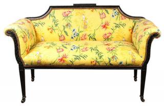 Appraisal: George III style miniature ebonized fruitwood settee circa having a