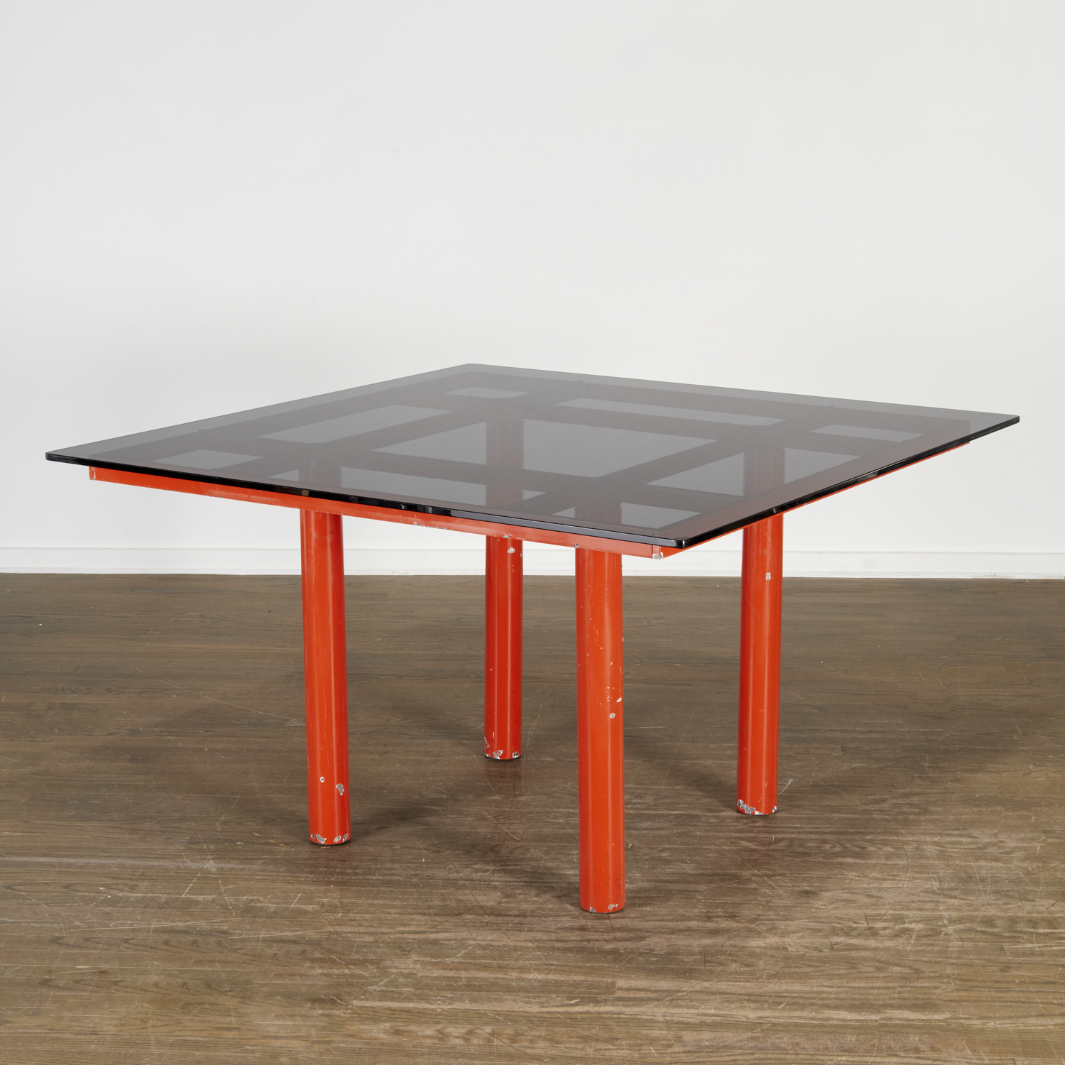 Appraisal: AFTER TOBIA SCARPA ORANGE ENAMEL 'ANDRE' TABLE c s powder