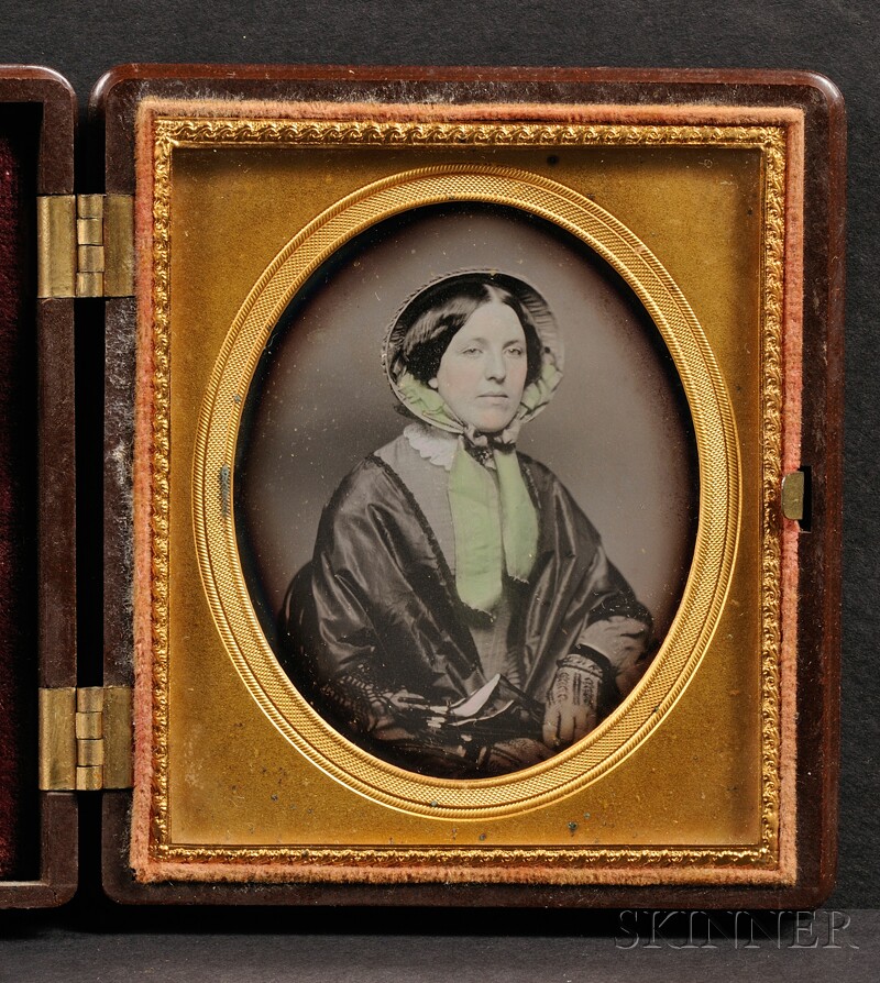 Appraisal: Sixth Plate Daguerreotype Portrait of a Young Woman with hand-tinted