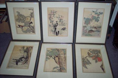 Appraisal: Imao Keinen - KingfisherCormorantWrenLesser Spotted WoodpeckerQuailFinchprinted a set of six