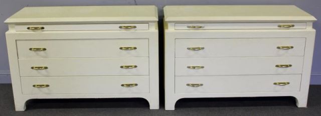 Appraisal: Pair of Asian Modern Linen Wrapped Chests White drawer chests