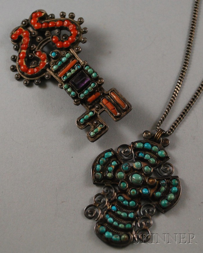 Appraisal: Two Matl Vintage Mexican Sterling Silver and Hardstone Jewelry Items