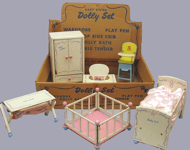 Appraisal: Baby Sister Dolly Set Wooden set of furniture in original