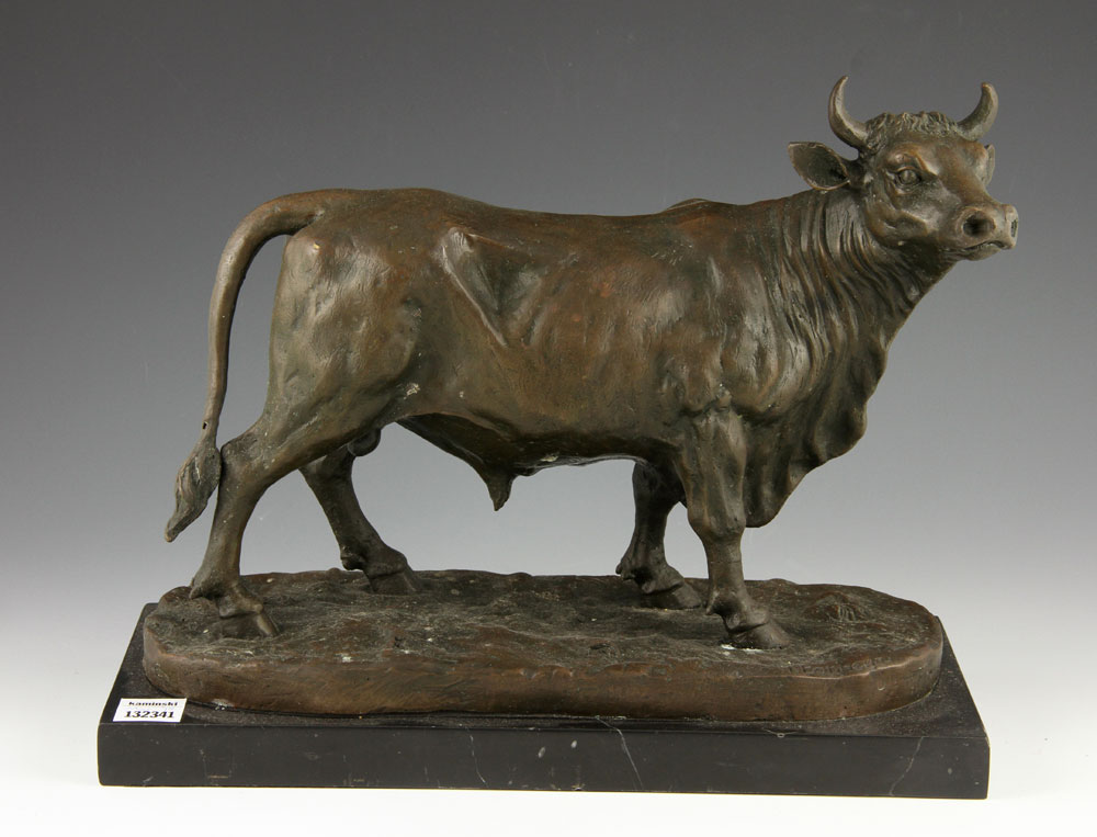 Appraisal: - Bronze Steer Steer bronze I Bonheur on black marble