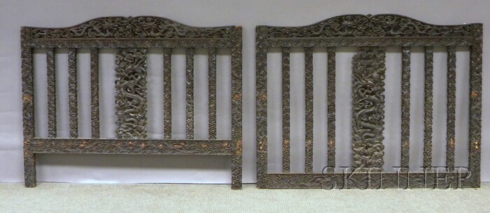 Appraisal: Two Chinese Carved Hardwood Headboards damage losses ht wd in