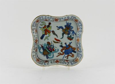 Appraisal: A Chinese square moulded dish painted in the doucai palette