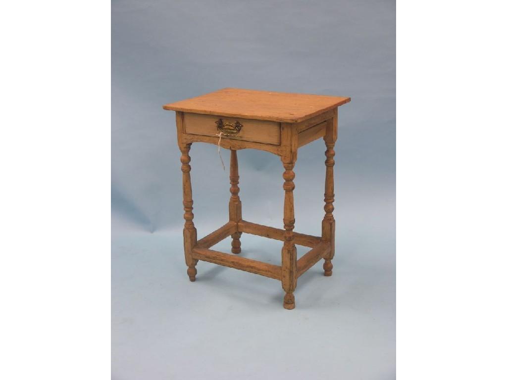 Appraisal: A Victorian waxed pine side table single frieze drawer baluster-turned