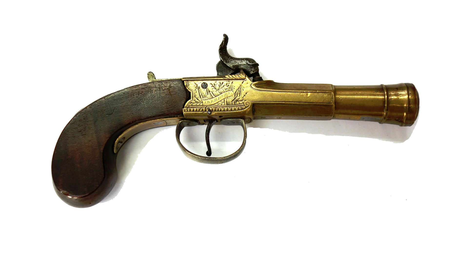 Appraisal: A boxlock bronze barrel pistol by Playfair of Aberdeen early