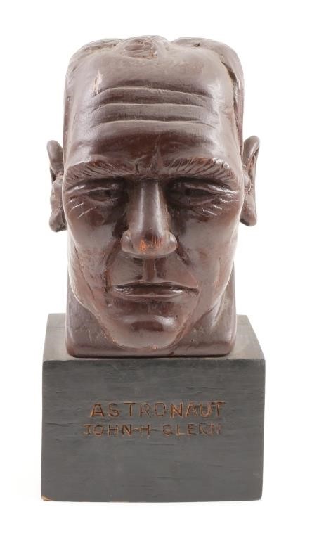 Appraisal: Folk art carved wooden bust of NASA Mercury program astronaut