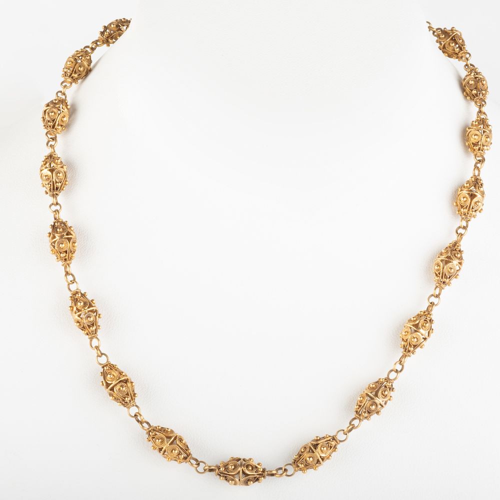 Appraisal: k Gold Filigree Beaded Necklace Clasp marked ' ' in