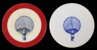 Appraisal: Set of Two Scrimshawed Ivory Poker Chips American ca Red